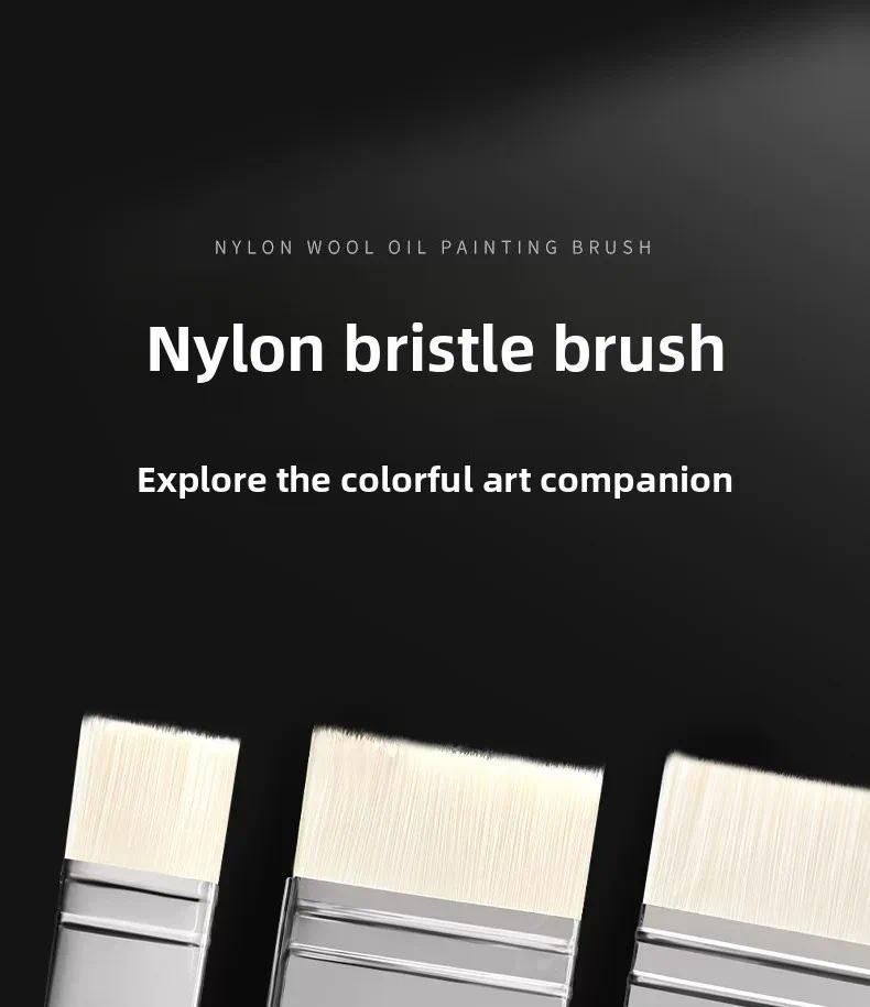 Oil Painting Nylon Pen Set Gouache Acrylic 1/3 Pcs Small/Medium/Large Sizes Flat Head Brush Wood Handle Painting Tools for Fine