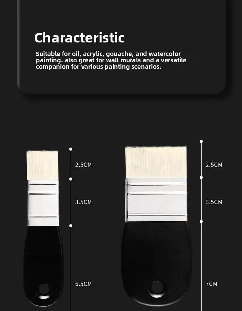 3 Pcs Oil Painting Nylon Pen Set Gouache Acrylic Small/Medium/Large Sizes Flat Head Brush Wood Handle Painting Tools for Fine