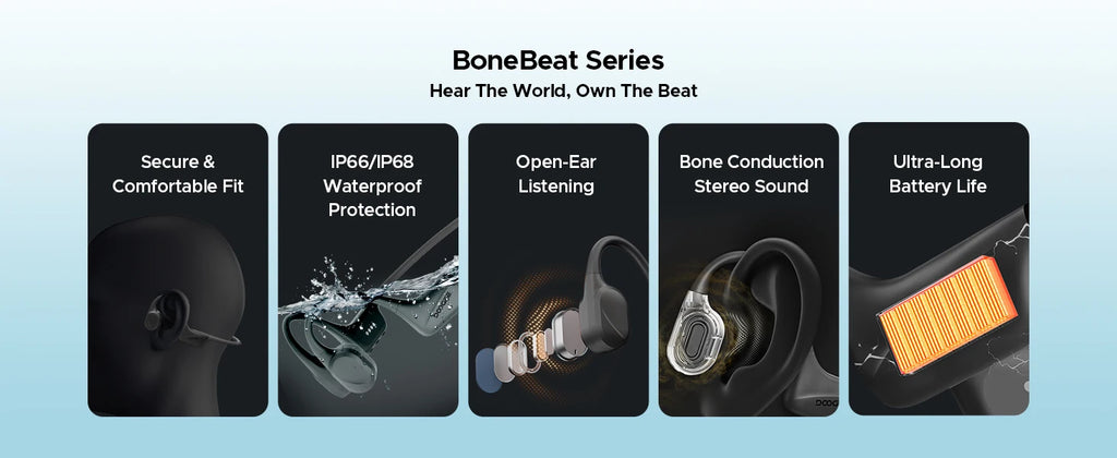 DOOGEE BoneBeat Swim Bone Conduction Headphones IP68 Waterproof Swimming Open Earphones Bluetooth 5.4 Wireless Headphone 7H Life