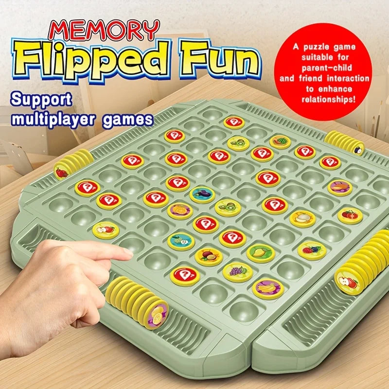 4 Player Interactive Memory Matching Board Game - Colorful Fruit & Animal Sliding Puzzle for Family Fun,Ideal for Kids Main image