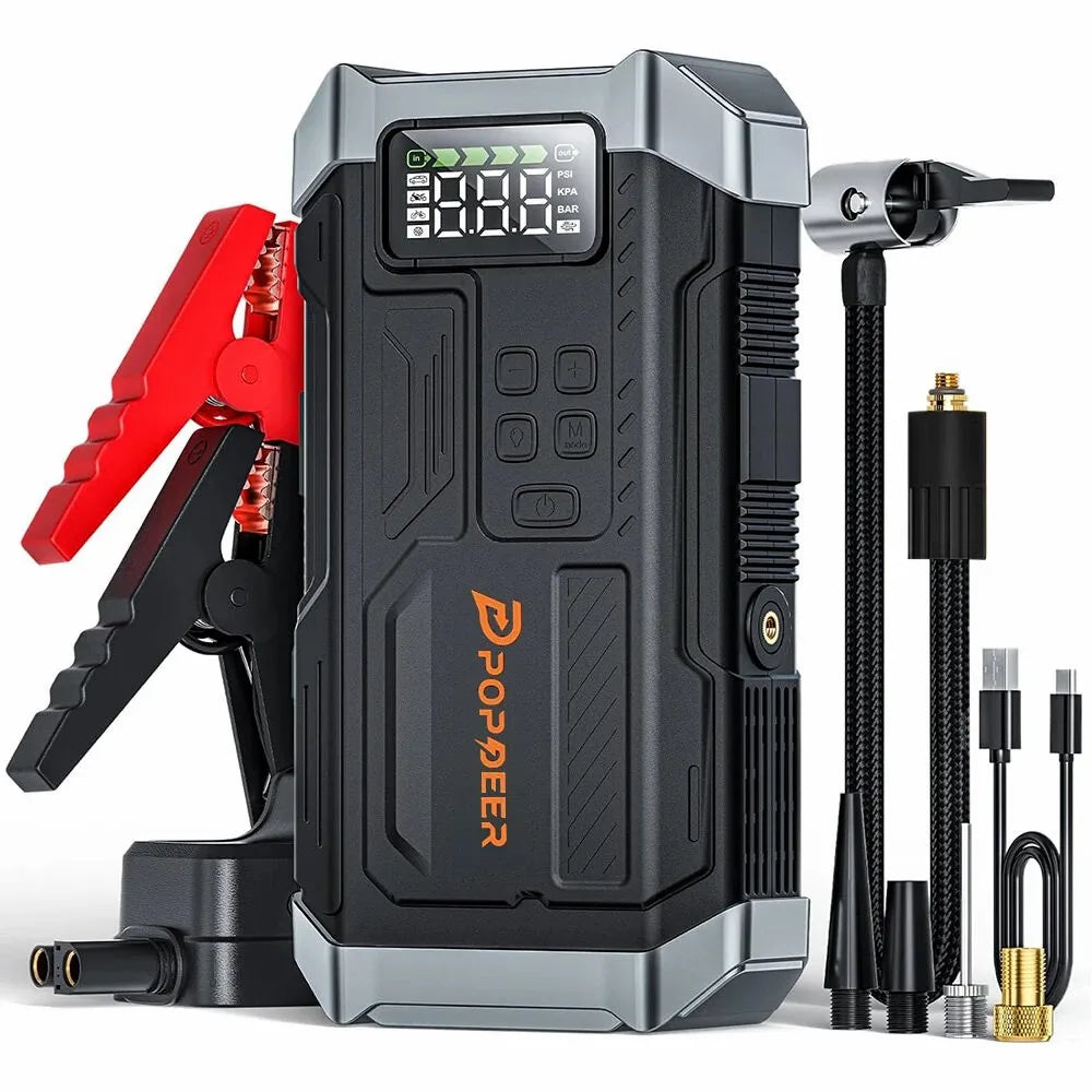 POPDEER PD-JA3 5000A 4-in-1 Jump Starter, 150PSI Air Compressor, 12V QC 3.0 Powerbank with LCD Display, 10L Gas/8L Diesel Main image