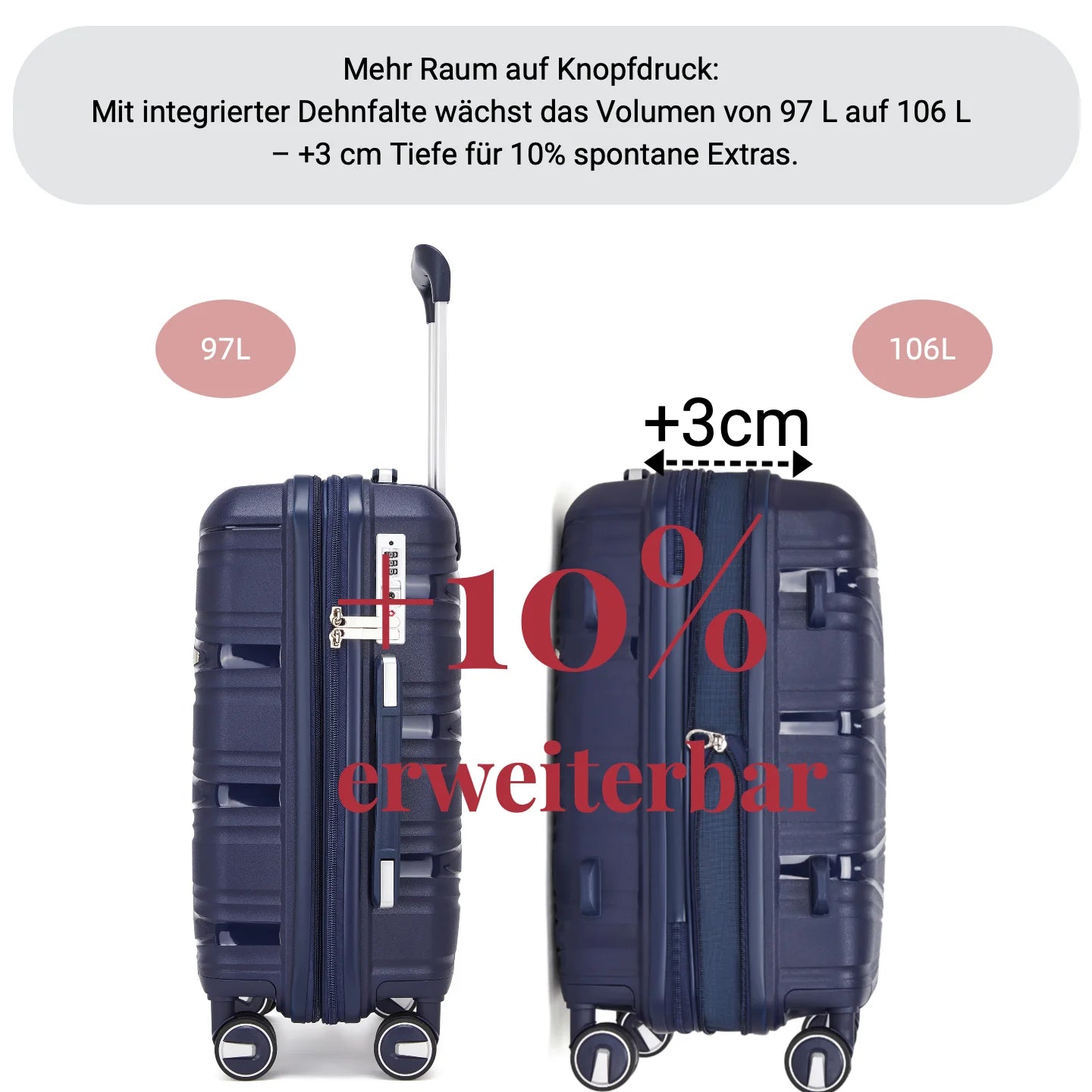 SUPER SOLU Berlin series: XL 28 inch/74 cm hard case expandable, PP easily weight suitcase with water-repellent zipper, TSA & 360 ° double roll premium check luggage 106L-shipping from DE