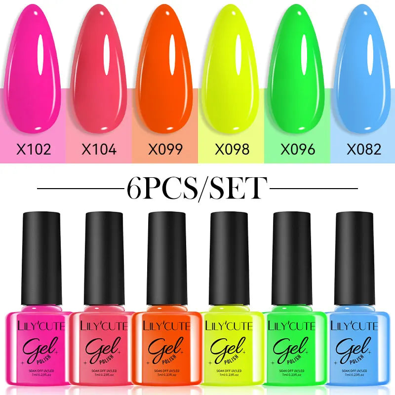 LILYCUTE 6PCS Gel Nail Polish Set Summer Neon Nail Gel Kits For DIY Nail Vernis Semi Permanent UV Lamp Gellak Nail Varnish Set Main image