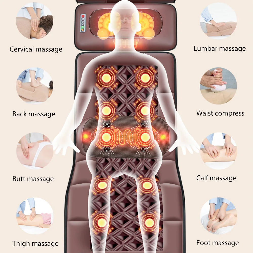 3D Electric Massage Mattress Adjustable Vibrating Heating Massager Cushion For Neck Back Foot Body Pain Stress Relief Body Relax