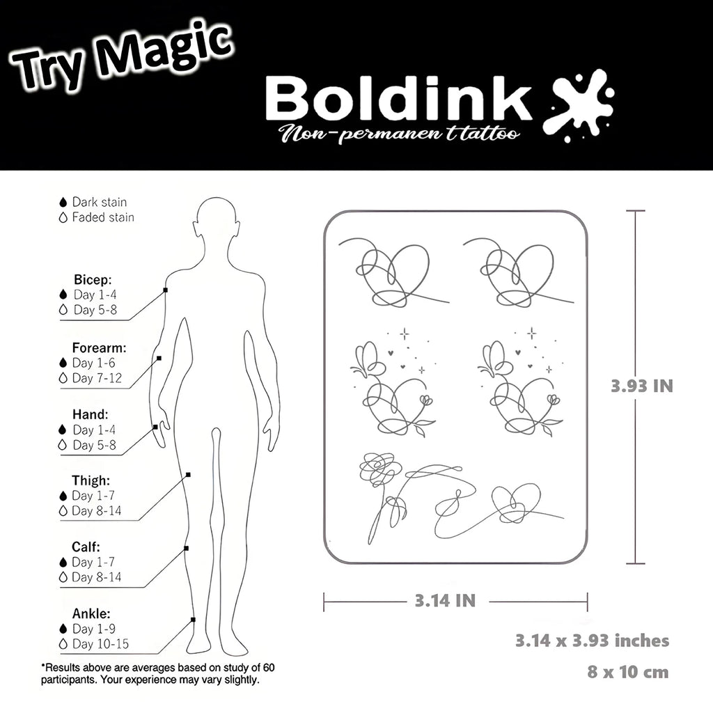 Heart butterfly Temporary Tattoo,Lasts To 15 Days New Technology Magic Waterproof Semi Permanent Sticker.