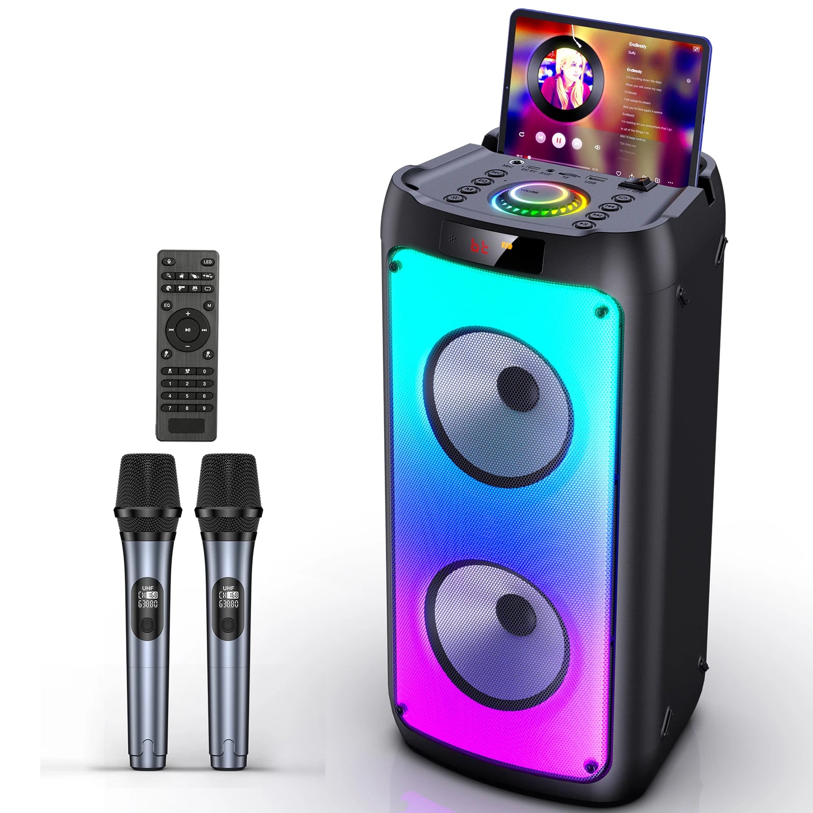 Wireless Bluetooth Speaker, Karaoke Machine with 2 Microphone, Home Karaoke Party Speaker with LED Light Main image