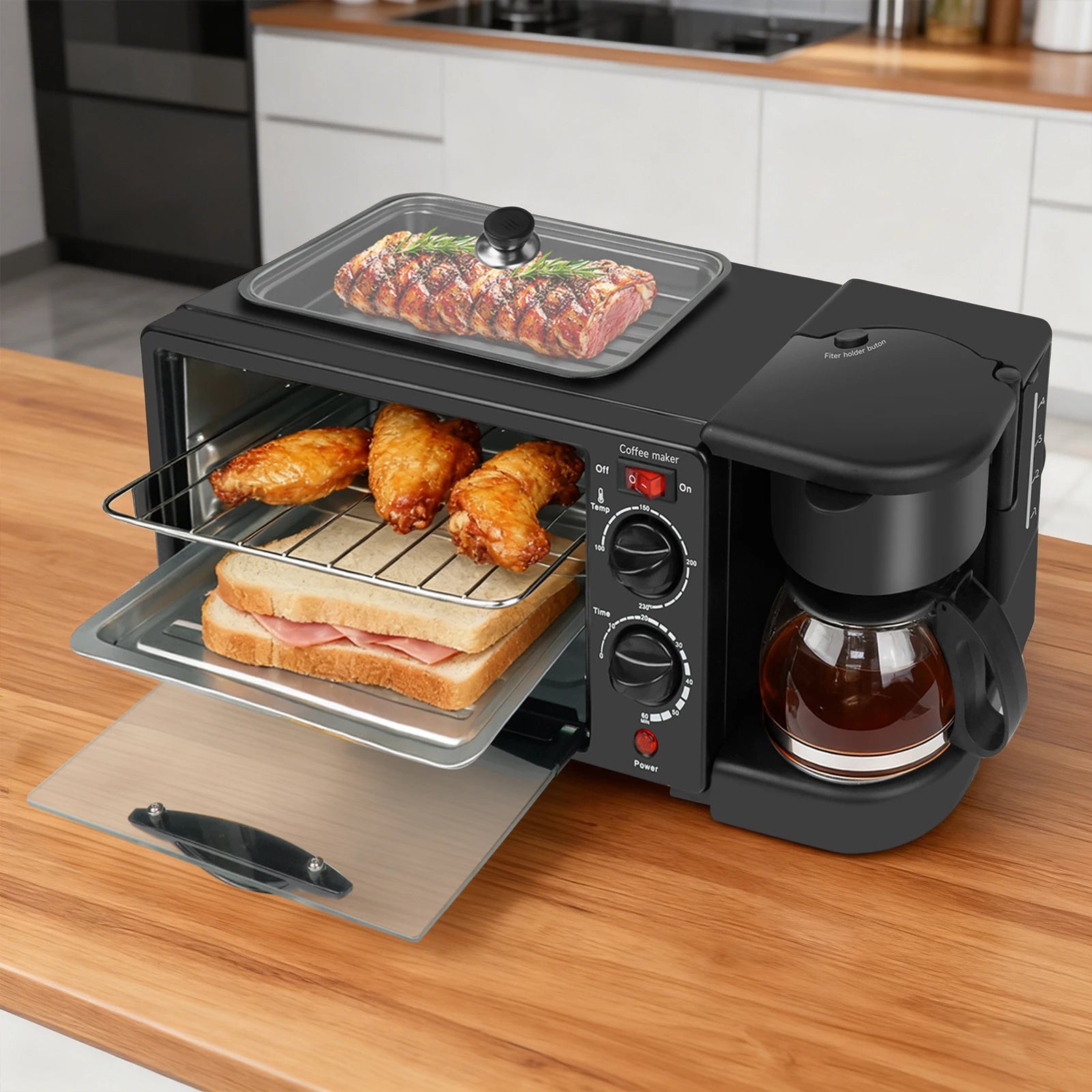 Multi-function Breakfast Maker 3 in 1 Insulation Sump Coffee Pot Anti-slip Feet Food Grade Water Tank Work Separately 220V Main image