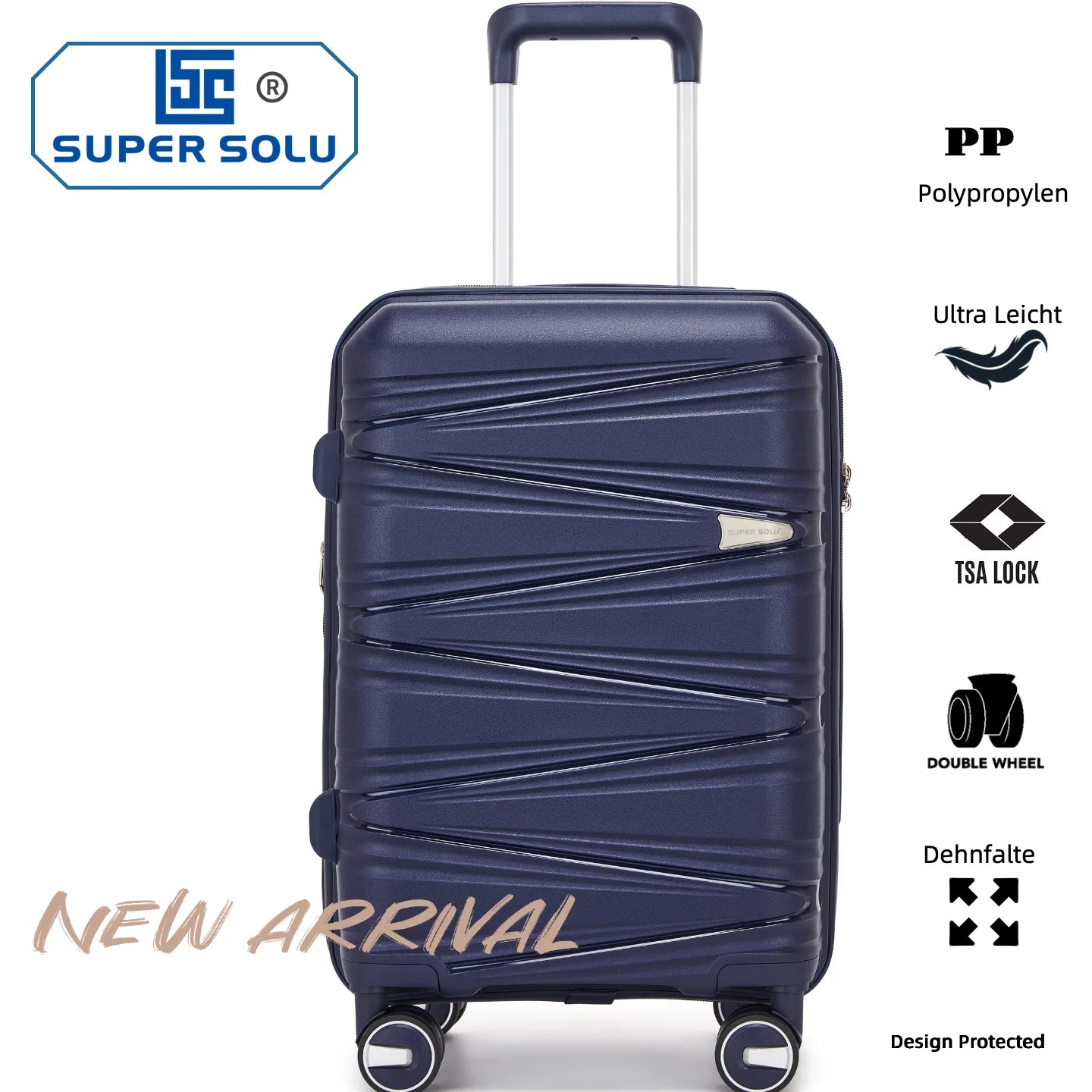 SUPER SOLU Berlin series: XL 28 inch/74 cm hard case expandable, PP easily weight suitcase with water-repellent zipper, TSA & 360 ° double roll premium check luggage 106L-shipping from DE Main image