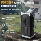 POPDEER PD-JA3 5000A 4-in-1 Jump Starter, 150PSI Air Compressor, 12V QC 3.0 Powerbank with LCD Display, 10L Gas/8L Diesel