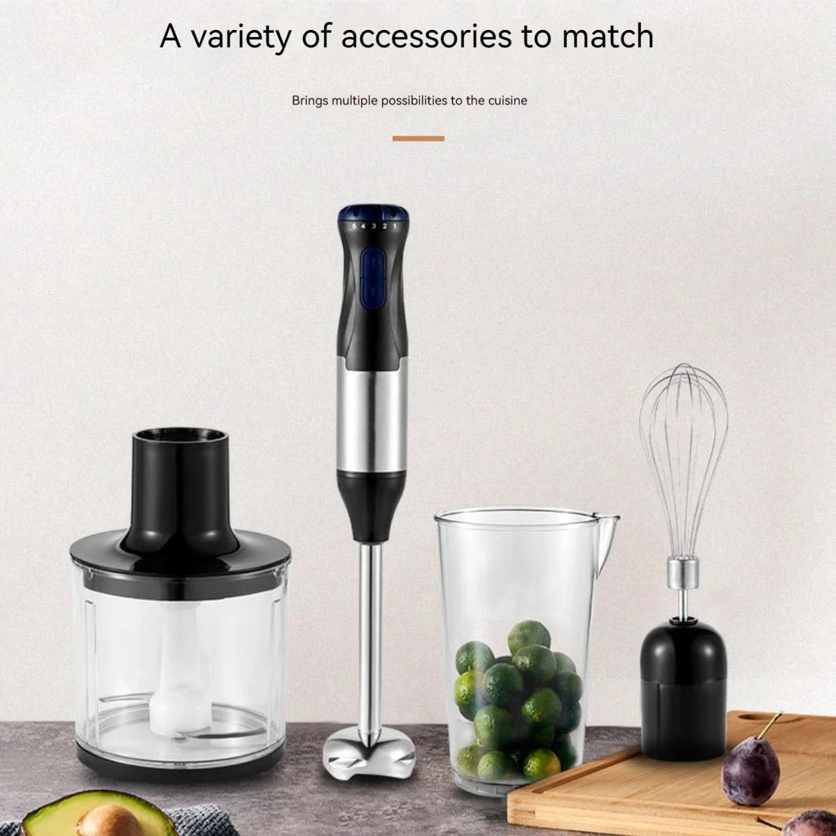 1000W 4-in-1 Electric Hand Blender Immersion Mixer Stainless Steel Stick Food Processor Low Noise 36-45dB for Baby Food Soup Smoothie 220V