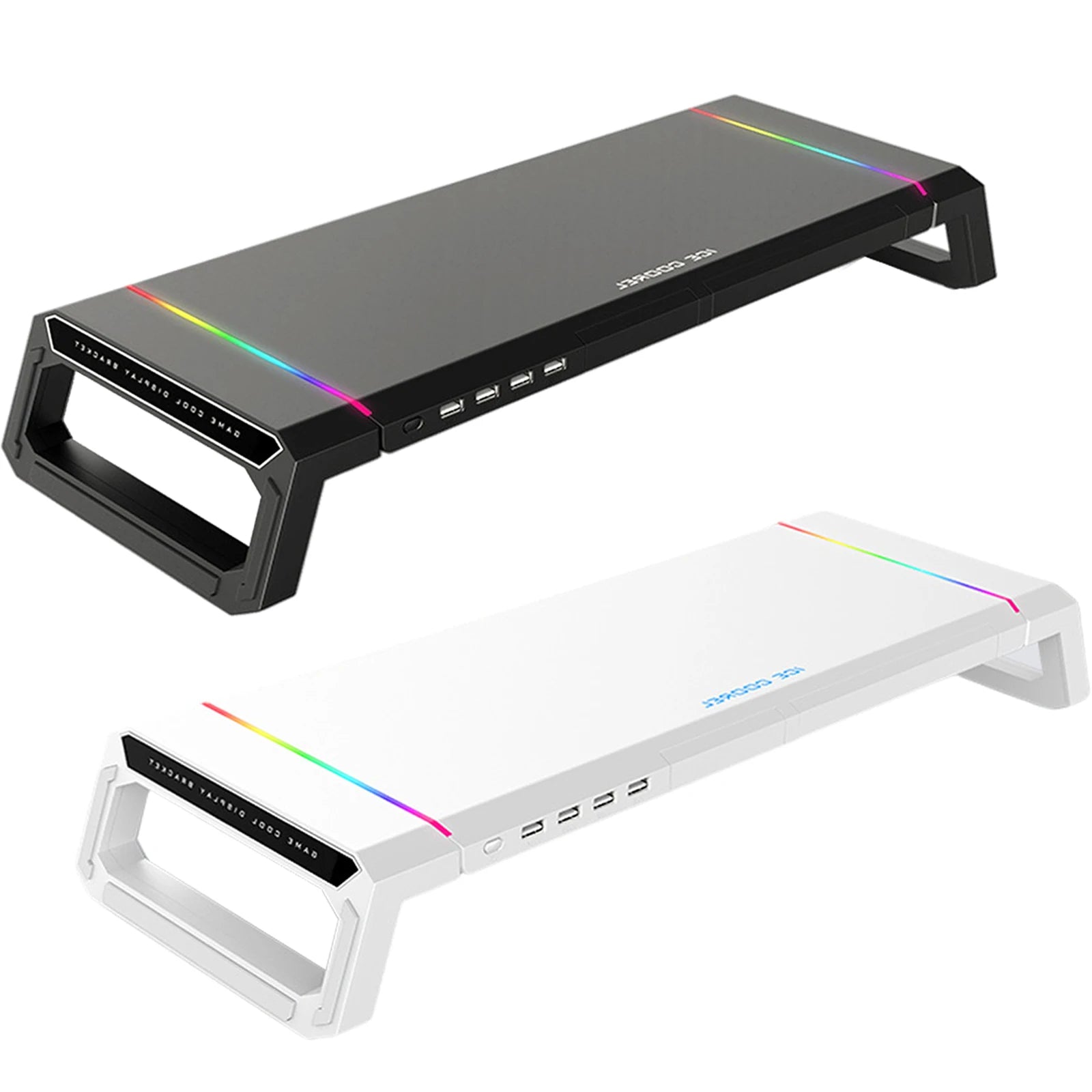 Aluminum RGB Monitor Stand Riser Bracket with 4 USB Ports Desk Organizer All-In-One Computer Laptop Height Stand Holder