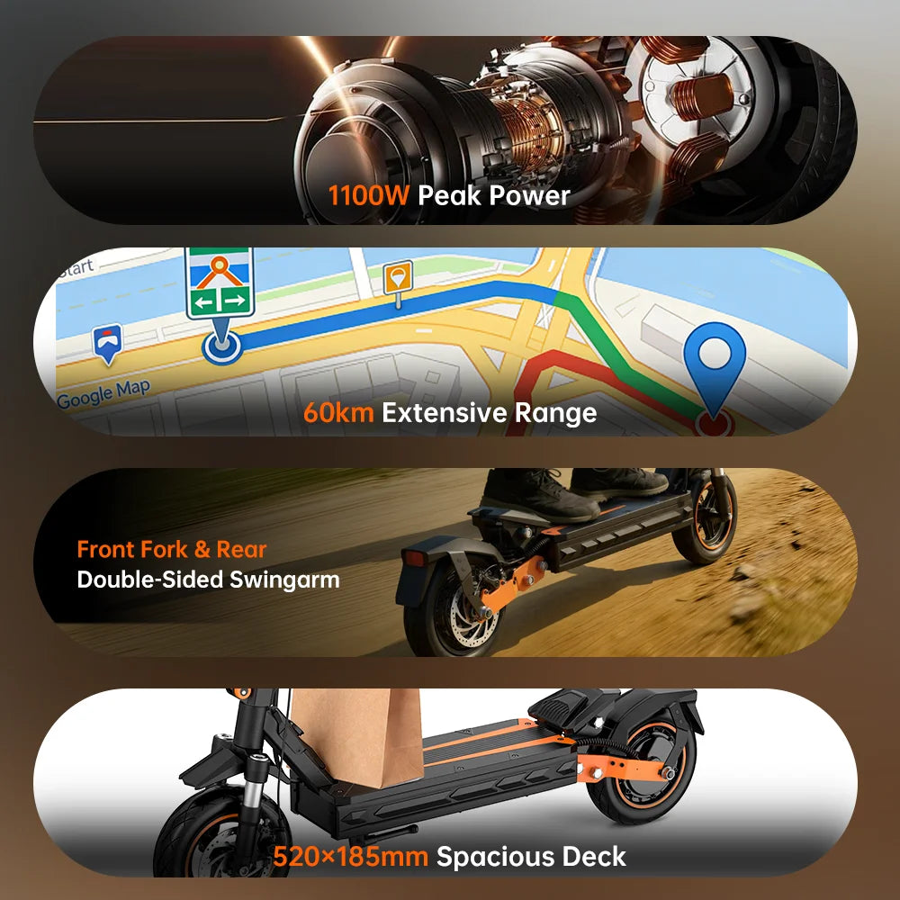 NFC Fynzo S11 Fold E-Scooter 1100W 15.6Ah 45km/h Max Speed Dual Suspension 10" Tubeless Tires 60km Range Front Suspension Fork Secondary image