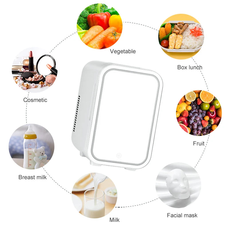 Mini Refrigerator Cosmetics Dormitory Cooler 4L Multifunction Fridge Picnic Camping for Home Car Small Portable Fridge Mirror