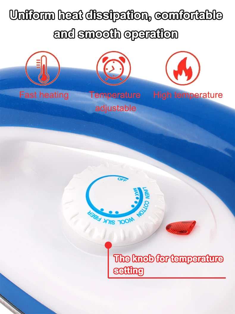 Adjustable Temperature Portable Electric Iron Fast Heating Travel Craft Dry Ironing Machine Clothes Wrinkle Removal Baseplate