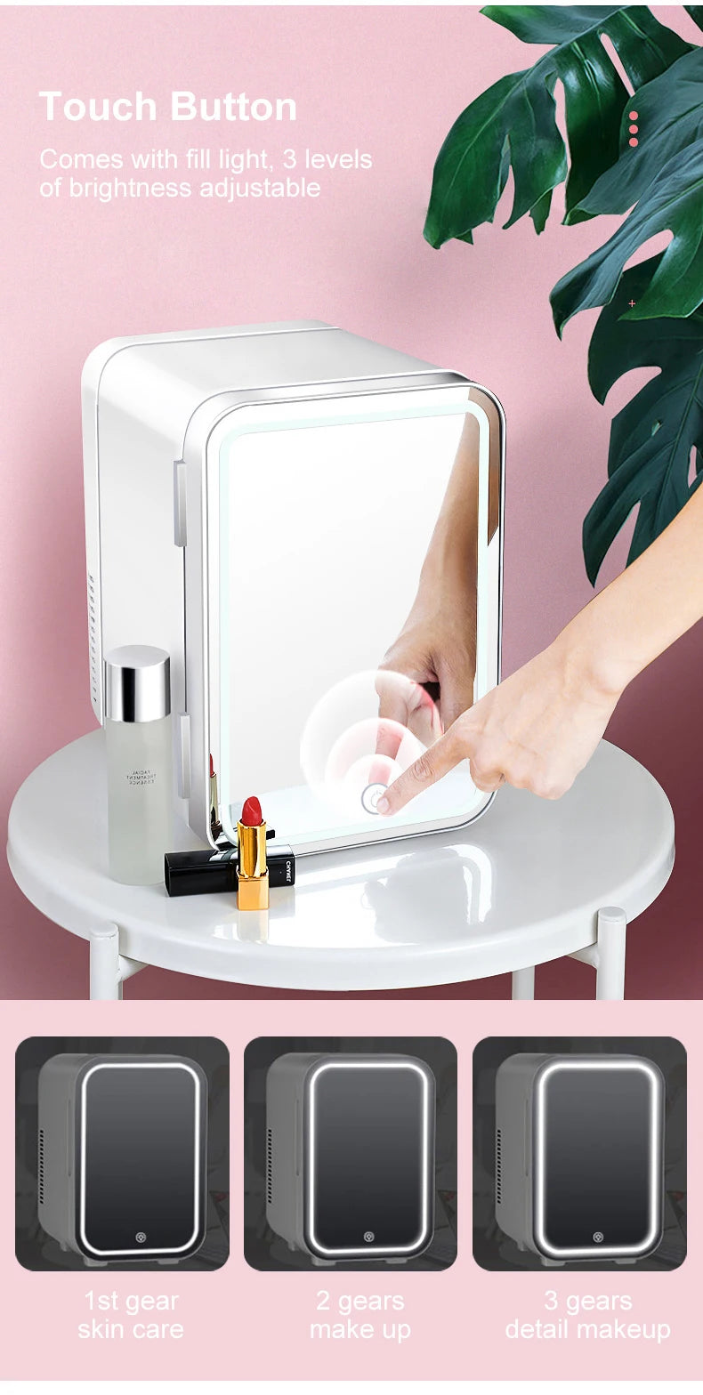 4L Mini Refrigerator Multifunction Cosmetics Cosmetic Dormitory Cooler Fridge Dual-use for Home Car Small Portable Fridge Mirror