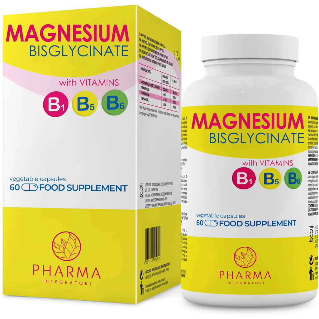 Magnesium Bisglycinate Capsules with Vitamin B6, Vitamin B1, Vitamin B5-Magnesium Pure Bisglycinate for Mental Tiredness-Magnesium Bisglycinate 250mg-Magnesium Bisglycinate