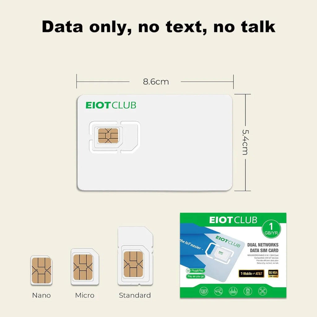 EIOTCLUB USA Prepaid SIM Card 1GB AT&T, T-Mobile, High Speed Network, Data-Only SIM for Phone Security Camera Router Hotspot