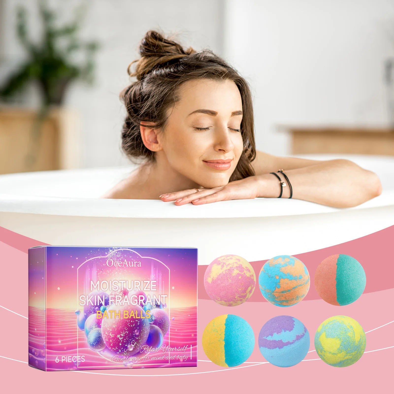 OceAura 6pcs Bubble Bath Bomb Ball Exfoliating Body Nourish Skin Relieve Fatigue Stress Anxiety Clean Pores Body Bath Bomb Set
