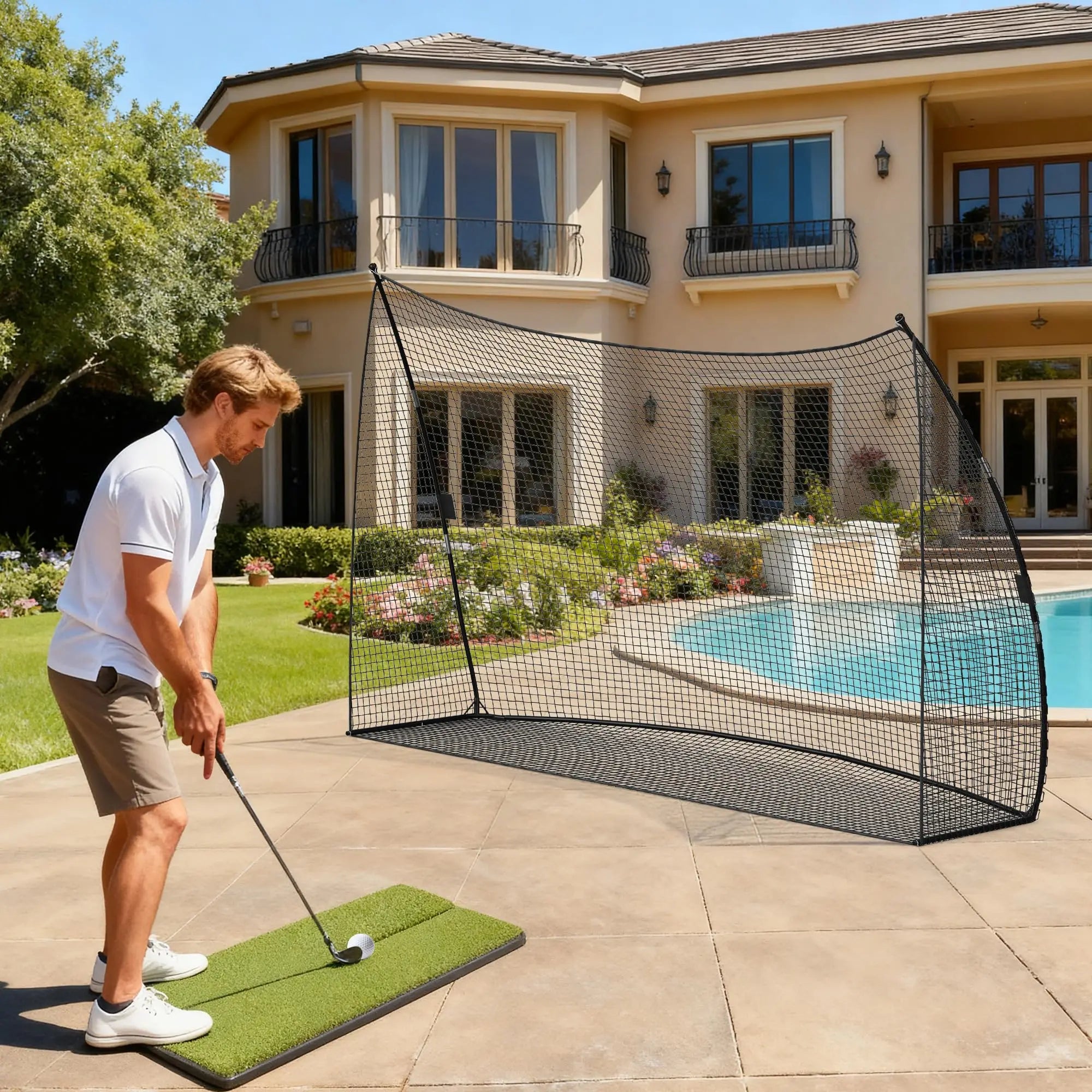 Golf Practice Net, Heavy Duty Golf Training Net With Carry Bag, Steel Frame & Tear-Resistant PE Mesh For Garden Outdoor