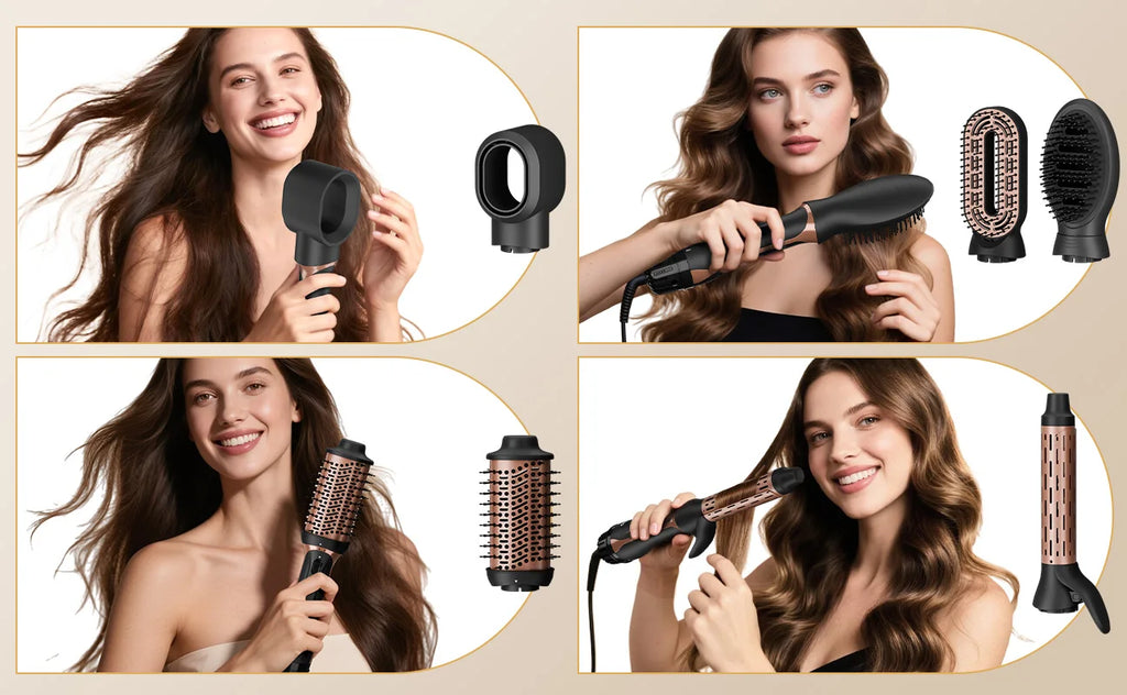 Professional 5-in-1 Hot Air Brush Set, Ionic Technology, 1200W Hair Dryer Styler Tool, 4 Heat Settings, 360° Swivel Cord