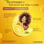 Vitastrong Vitamin C 1000mg High Dose-200 Tablets, 100% Vegan, Slow Release Ascorbic Acid for Immune Support, Skin Health, Fatigue Reduction and Collagen Formation