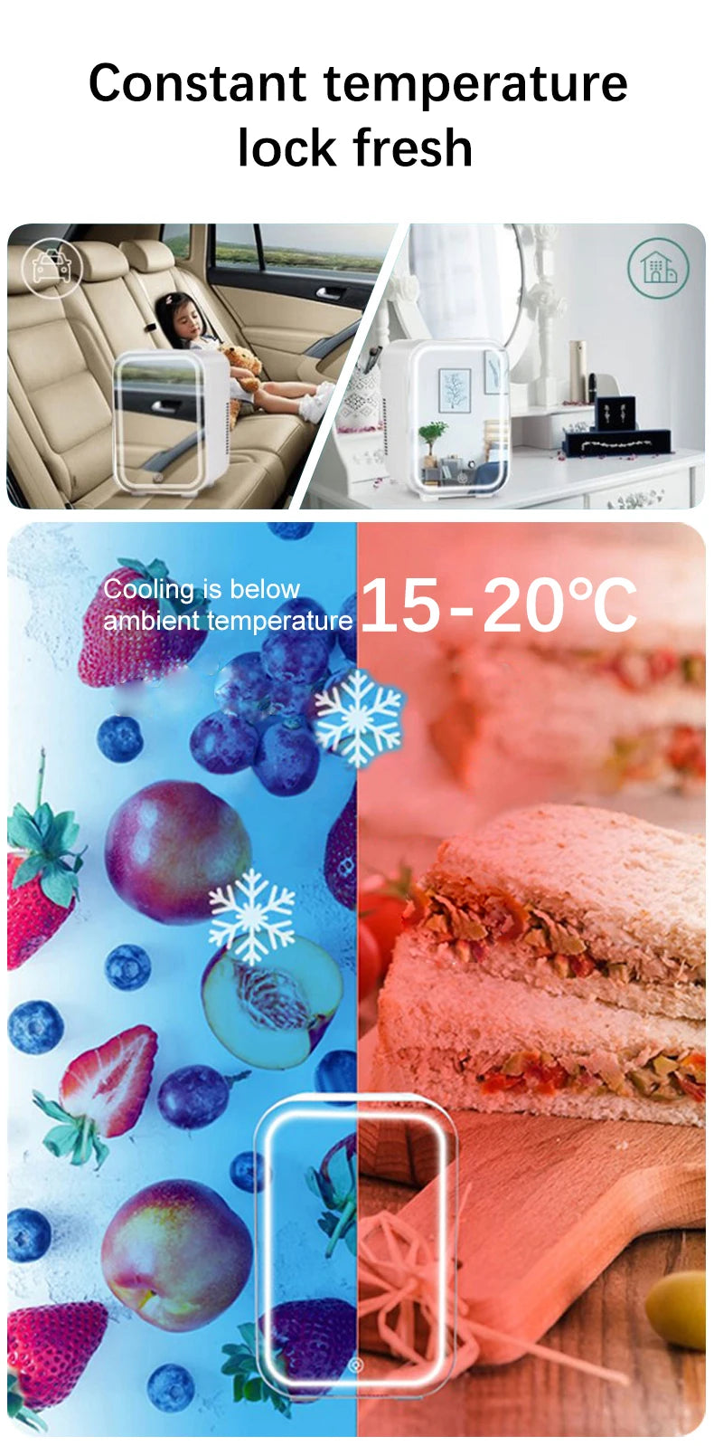 4L Multifunctional Mini Refrigerator Cosmetic Dormitory Fridge Control Use Countertop Portable Fridge Mirror 220V EU