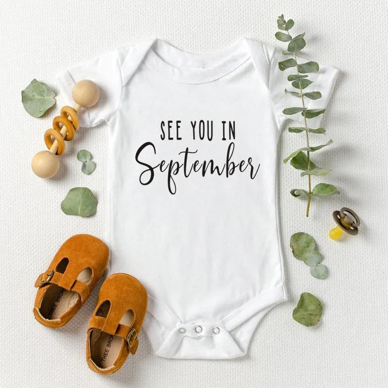Baby Announcement See You In October Baby body Pregnancy Reveal Custom Romper Baby Shower Gift 100% Cotton Secondary image