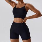 Joyyoung ODM/OEM New Sexy Training Apparel Seamless Ribbed High Impacted Bra Scrunch Shorts Yoga Sets Fitness Sports Clothing