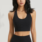 Custom Logo Front/Back Lightweight Backless Fitness Training Halter Bra Workout Yoga Activewear Sports Bra for Women