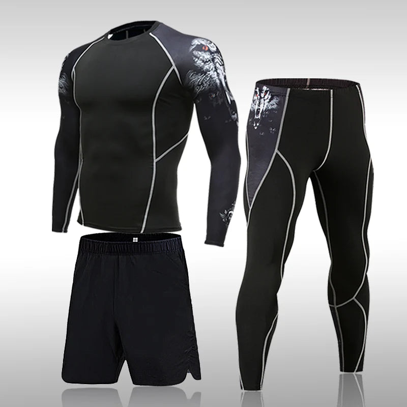 Man Compression Sports Suit Quick Drying Perspiration Fitness Training MMA Kit Rashguard Male Sportswear Jogging Running Clothes Main image