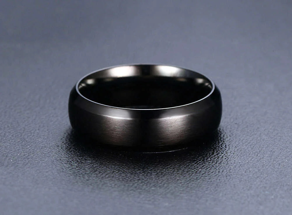 Vnox Personalize Stainless Steel Beveled Edge Brushed Center Ring for Men Women Black Wedding Band Custom Name Letter Date Ring