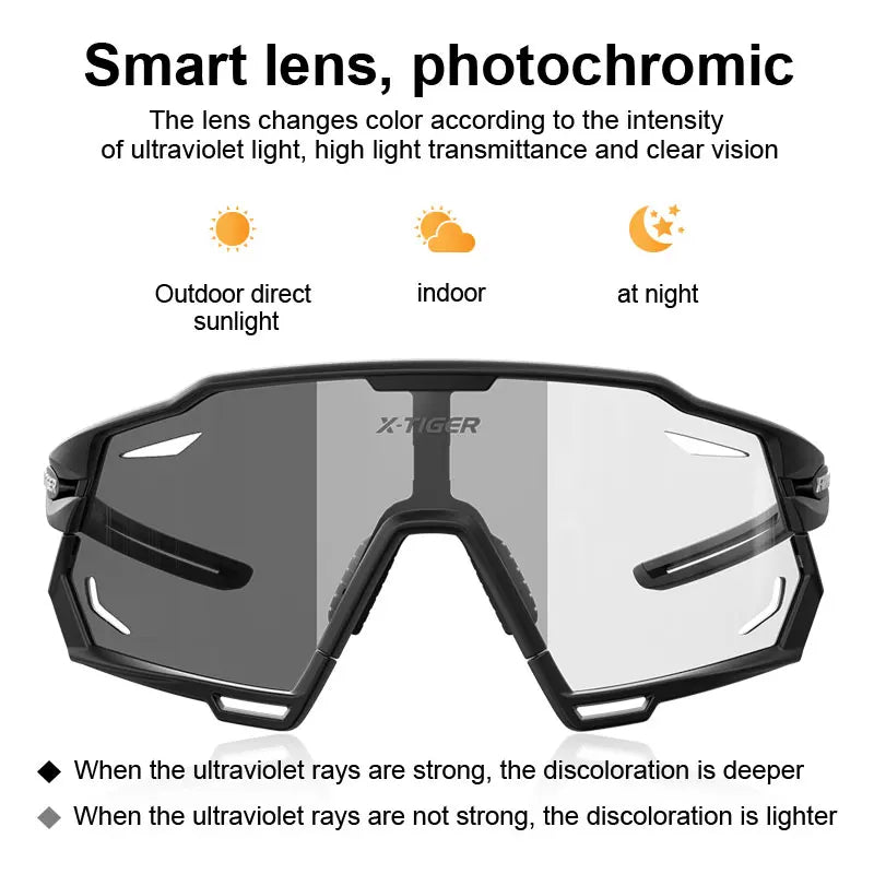 X-TIGER Cycling Glasses UV400 Photochromic Cycling Sunglasses Sports Polarized Men's Sunglasses MTB Racing Bike Glasses Eyewear