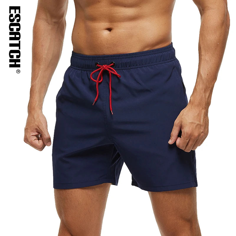 Escatch 2026 Summer Man Swimwear Solid Fashion Quick Dry Drawstring Elastic Waist Surfing Zipper Pocket Gym Beach Pants Shorts Main image