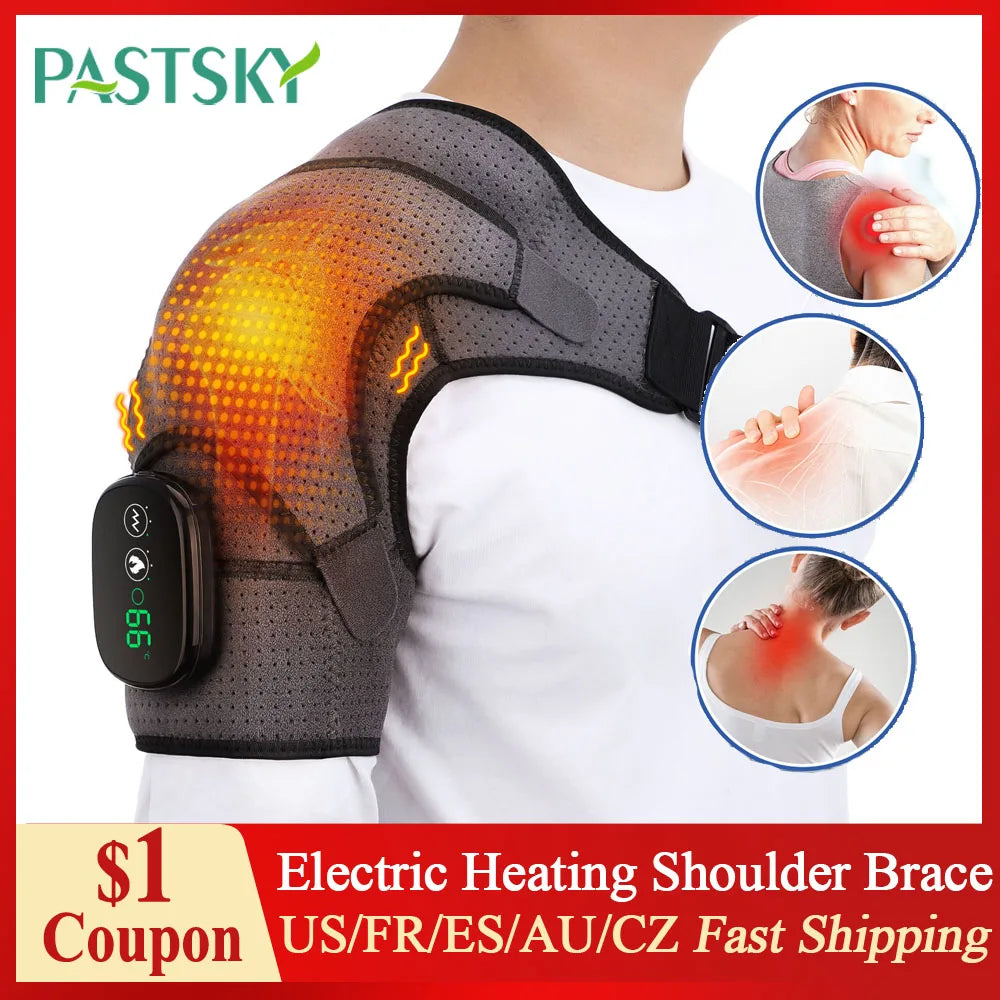 Electric Heating Shoulder Brace LED Display Vibration Shoulder Massage Support Belt Strap For Joint Brace Care Muscle Relaxation Main image