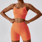 Joyyoung ODM/OEM New Sexy Training Apparel Seamless Ribbed High Impacted Bra Scrunch Shorts Yoga Sets Fitness Sports Clothing