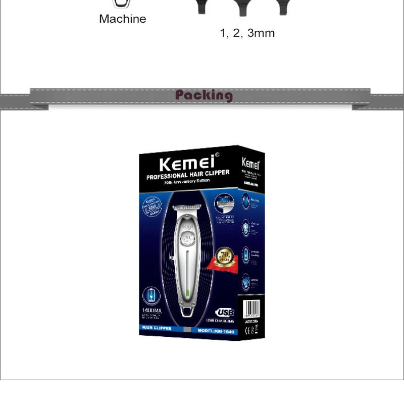 Kemei 1949 All-Metal Hair Trimmer Professional Clipper For Barber Rechargeable Men Electric Beard Shaver Hair Cutting Machine