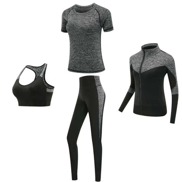 Quick dry women sportswear yoga set fitness gym yoga clothing suit sets coat+bra+t shirt+leggings 2019 workout running training