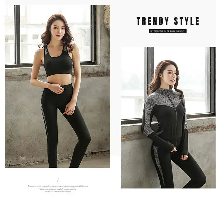 Quick dry women sportswear yoga set fitness gym yoga clothing suit sets coat+bra+t shirt+leggings 2019 workout running training
