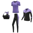Quick dry women sportswear yoga set fitness gym yoga clothing suit sets coat+bra+t shirt+leggings 2019 workout running training