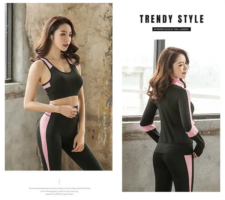 Quick dry women sportswear yoga set fitness gym yoga clothing suit sets coat+bra+t shirt+leggings 2019 workout running training