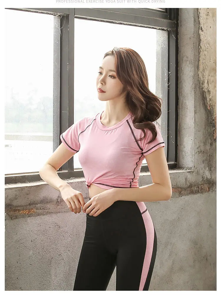 Quick dry women sportswear yoga set fitness gym yoga clothing suit sets coat+bra+t shirt+leggings 2019 workout running training