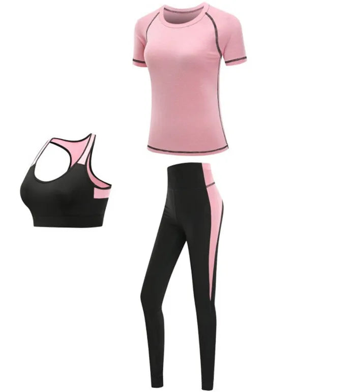 Quick dry women sportswear yoga set fitness gym yoga clothing suit sets coat+bra+t shirt+leggings 2019 workout running training