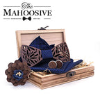 Wooden Bow Tie Handerchief Set Wood bowtie cufflinks floral ties Lapel flower brooch corbata Gravata tie for men noeud papillon