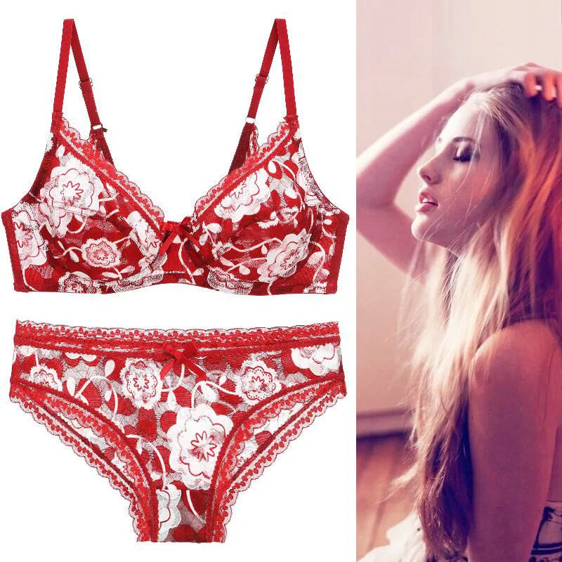 DaiNaFang New Sexy High Quality Women Ultra Thin Thick 75-95 BCDE Cup Bra Sets Lace Push Up Underwear Panties Plus Size Lingerie