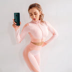 2/3Pcs Women Yoga Suit Seamless Knitted Yoga Pants Leggings Clothing Zipper Long Sleeve Crop Top Fitness Wear Sportswear Gym Set