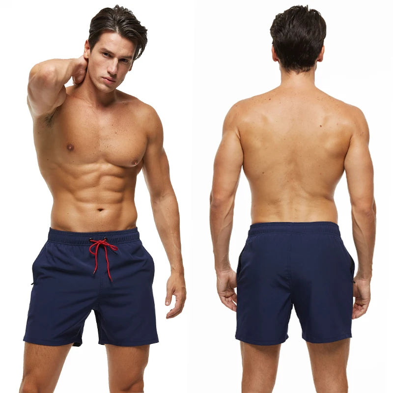 Escatch 2026 Summer Man Swimwear Solid Fashion Quick Dry Drawstring Elastic Waist Surfing Zipper Pocket Gym Beach Pants Shorts Secondary image