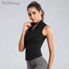 Aiithuug Athletic Zip Up Sweat Vest Jacket Sleeveless Running Yoga Tops High Neck Shirts Sports Top Fitness Women Workout Tops