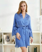 Solid 8209 Bride Wedding Robe Set Women Sleepwear Triangle Lace  Bridesmaid Satin Robe