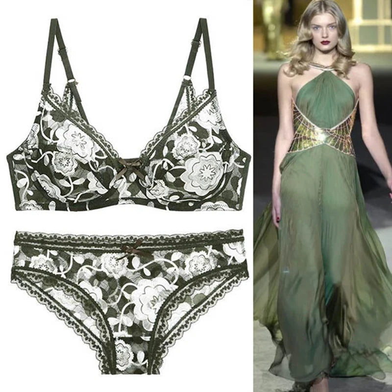 DaiNaFang New Sexy High Quality Women Ultra Thin Thick 75-95 BCDE Cup Bra Sets Lace Push Up Underwear Panties Plus Size Lingerie
