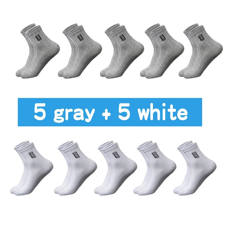 20Pcs=10Pairs High Quality Men Socks Cotton Breathable Sweat-Absorbent Middle Tuble Black Socks Deodorant Business Men Gift Sock